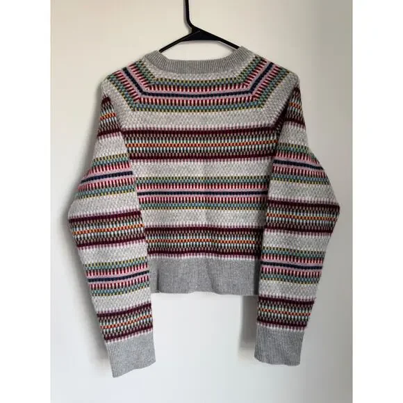 NWOT White + Warren Cashmere Check Striped Crewneck Sweater